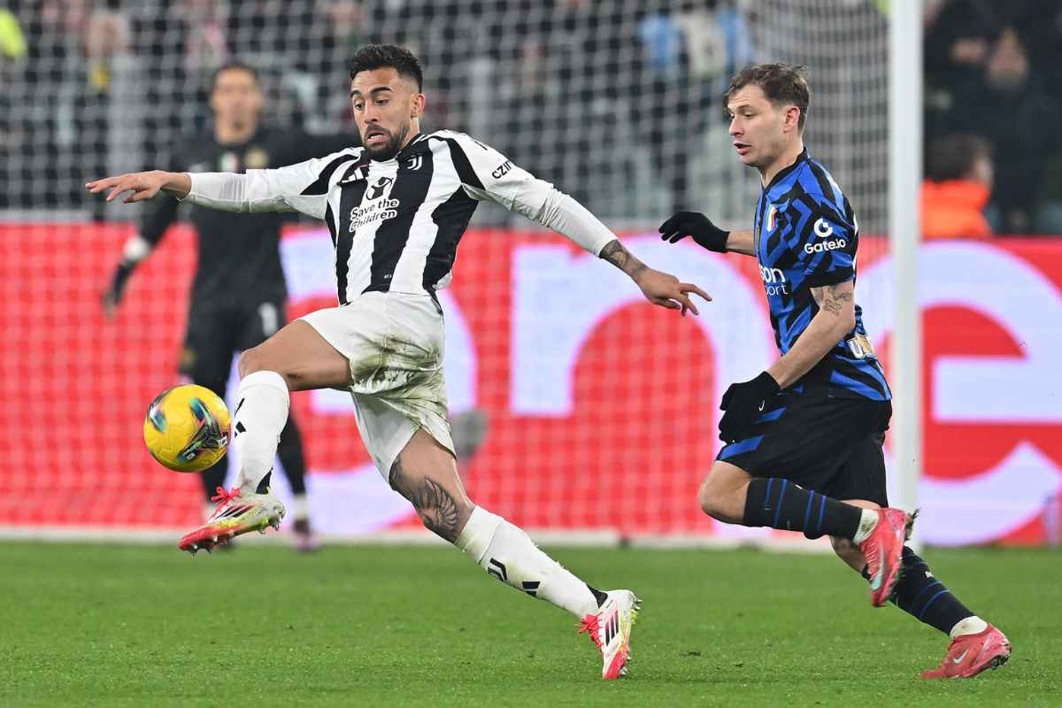 Nico Gonzalez inseguito da Barella nell'ultimo Juve-Inter
